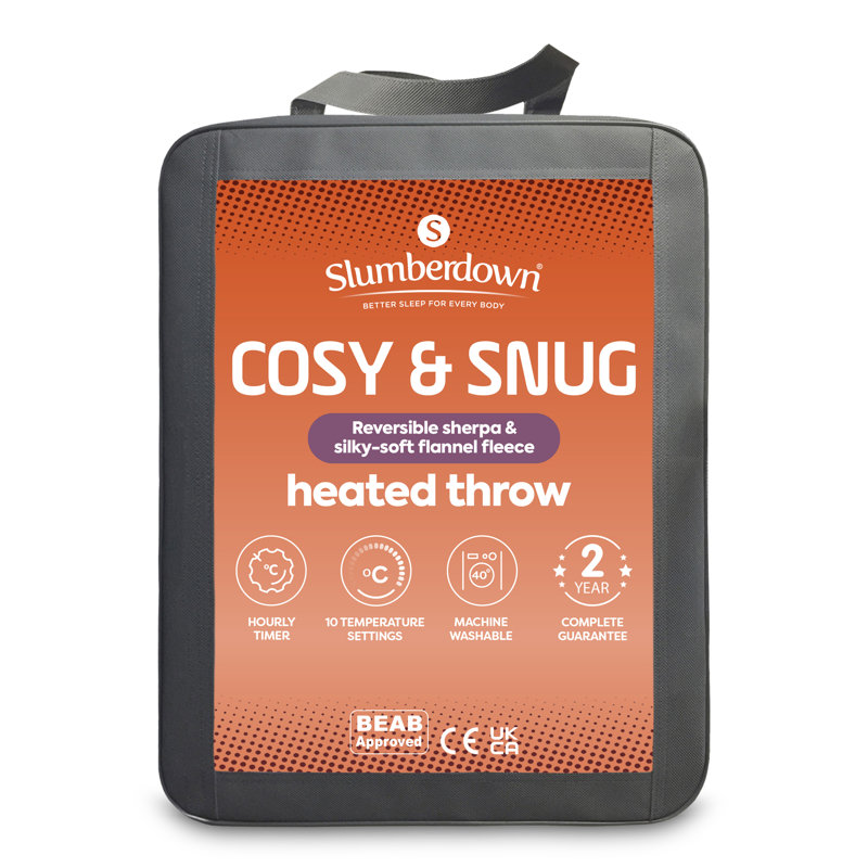 Slumberdown Cosy & Snug Sherpa Fleece Heated Throw Blanket 10 Heat Settings Over Blanket, Mole/Natural