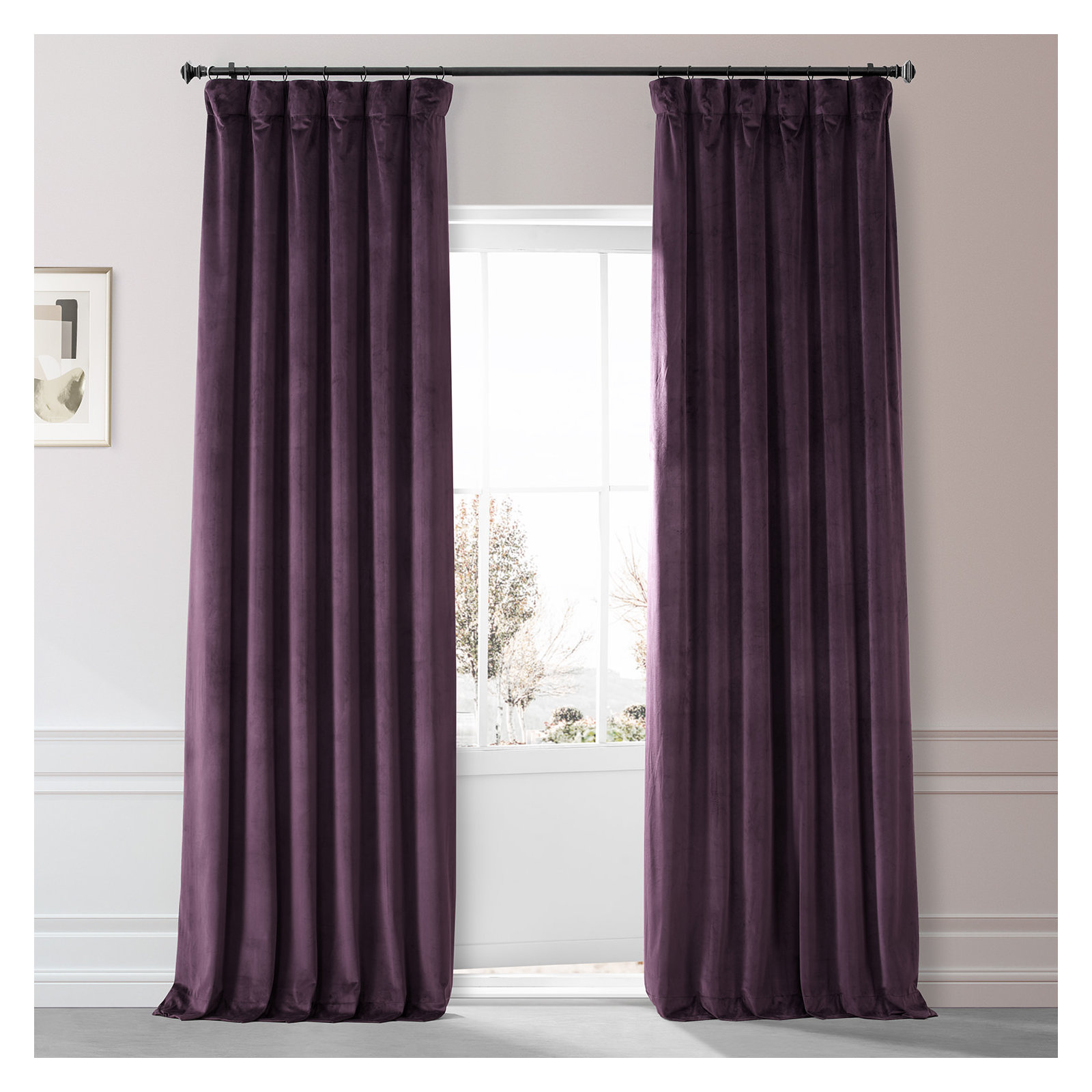 Loria Plush Velvet 100% Blackout Curtains For Bedroom, Living Room - Single Panel, 50" W x 96" L, Plum Blossom