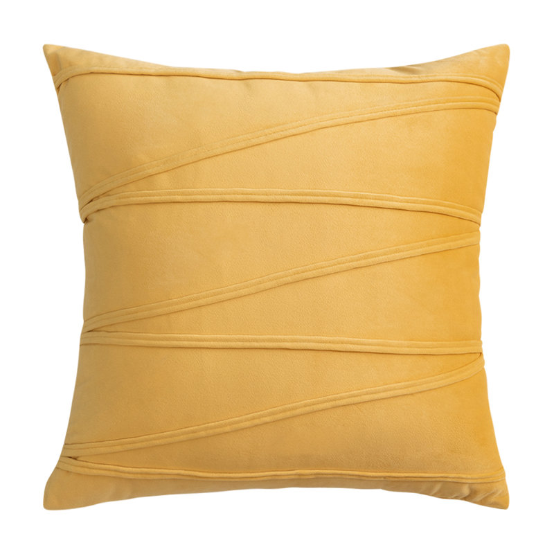 Throw Velvet Cross Lines Square Cushion Covers, Yellow, 20" x 20"
