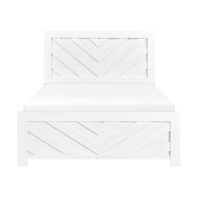 Grand lit contemporain en bois blanc, avec tête de lit en V et lit moderne amélioré, tête de lit blanche