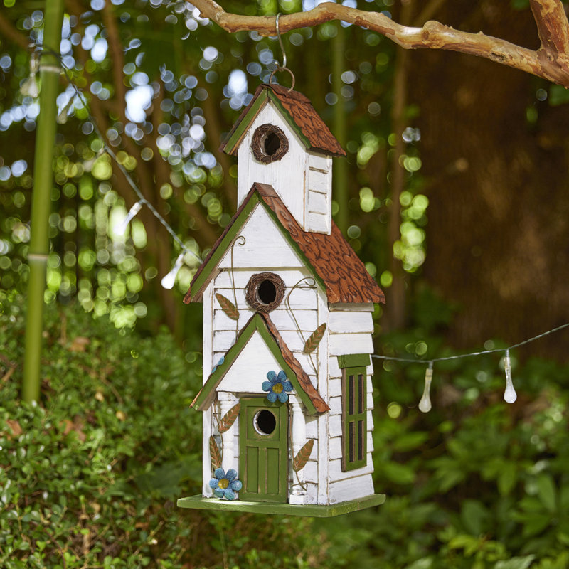 Maison d'oiseaux de jardin surdimensionnée en bois massif vieilli blanc et vert 20 po H 3 po