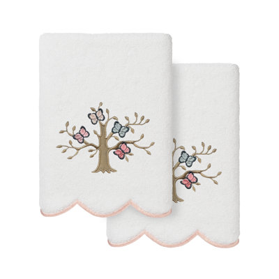  Ensemble de serviettes à main 100% coton festonné 100% coton terreux 2 pièces Teresa