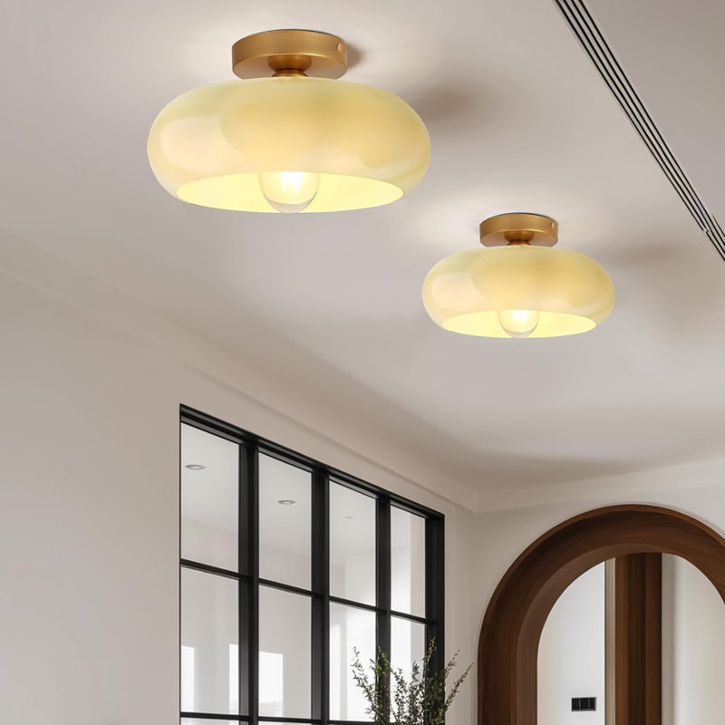 Plafonnier semi-encastré de style Mid-Century moderne, luminaire de cuisine avec abat-jour en verre, plafonnier rétro près du vestibule pour la salle de bain du couloir (abat-jour vert)