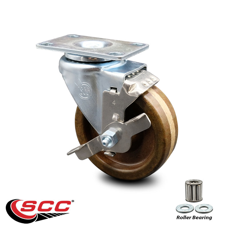 High Temp Phenolic Top Plate Caster with Brake