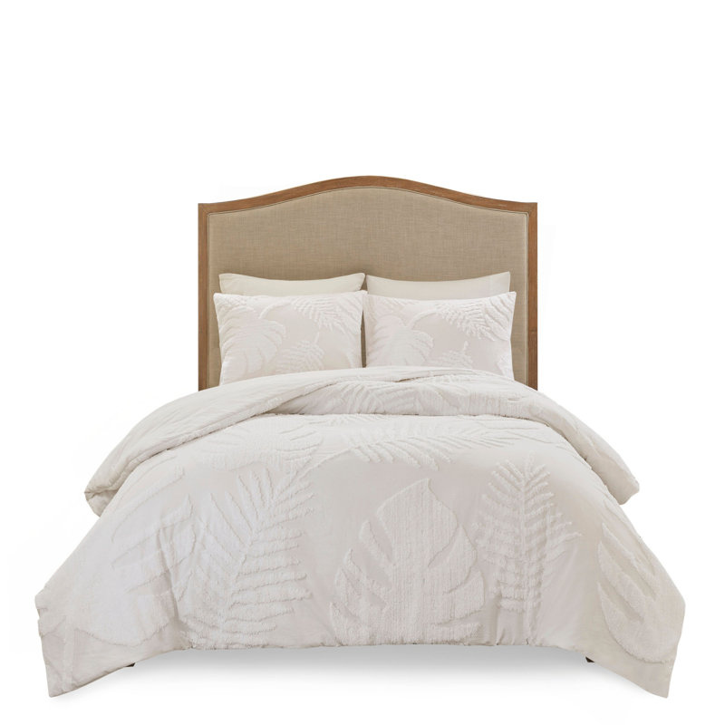 Ensemble d'édredon 3 pièces en coton et chenille capitonné blanc cassé, Édredon pour lit double et 2 pièces supplémenta
