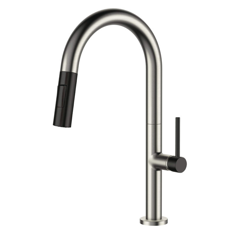 Pull Down Single Handle Kitchen Faucet with Accessories, Satin Nickel/Black