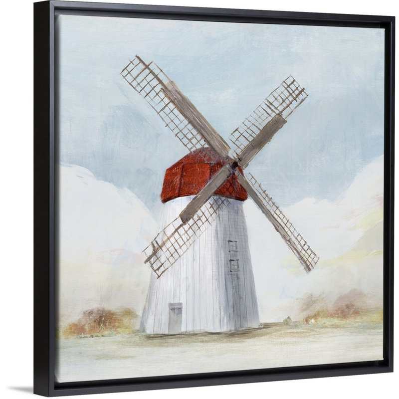Reproduction d’art sur toile, "Red Windmill I" par Isabelle Z, H 18 po x l 18 po x P 1,75 po, Cadre noir