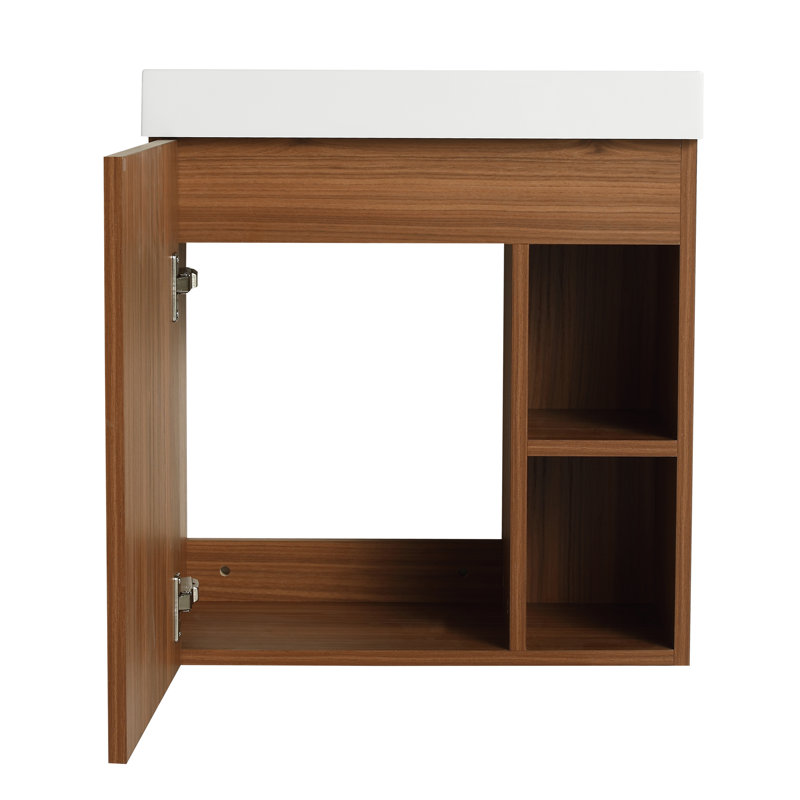 Meuble-lavabo simple 19,72 po avec plateau en résine Wynda, Noyer, Blanc