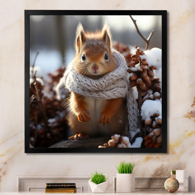 Cute Squirrel With Scarf In Snow V - Squirrel Animal Wall Art