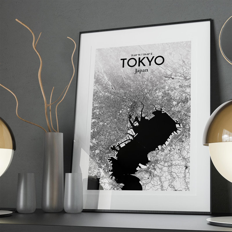 Tokyo City Map in Ink 1 Piece Wall Art, 36cm H x 24cm W x 0.05cm D