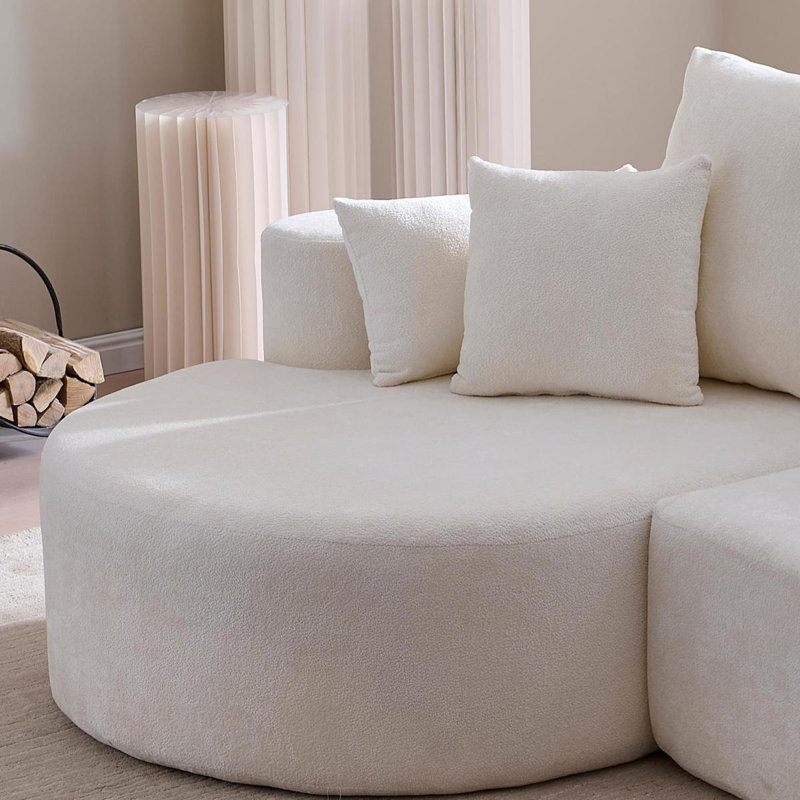 Boneless 106 In. 2 Piece Fabric Cloud Curved Sectional Boucle Sofa,Chaise Lounge, White Fabric