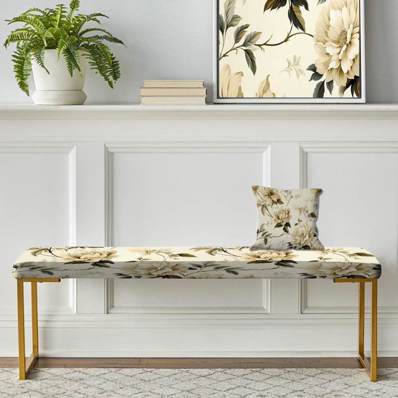 Minimalist Simplicity Victorian Pattern VI - Floral Upholstered Gold Bench