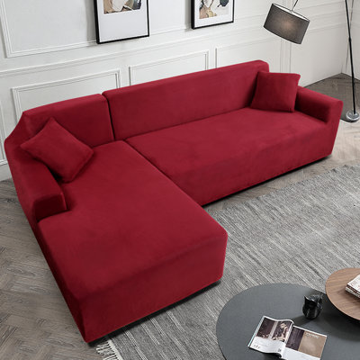 Housse de canapé en L épais en velours - Housse de canapé modulaire avec 2 housses de coussin décoratif