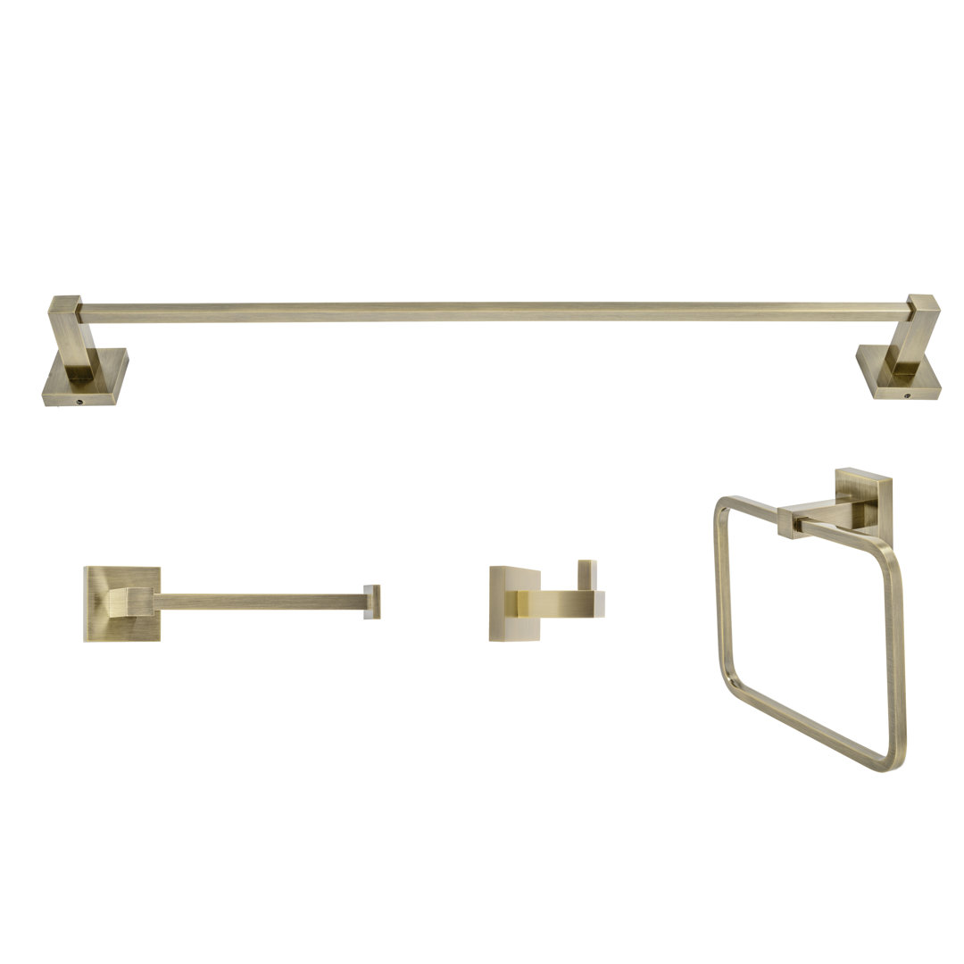 Capri 4 Piece Wall Mounted Brass Bathroom Hardware Set with 24" Towel Bar Italia 