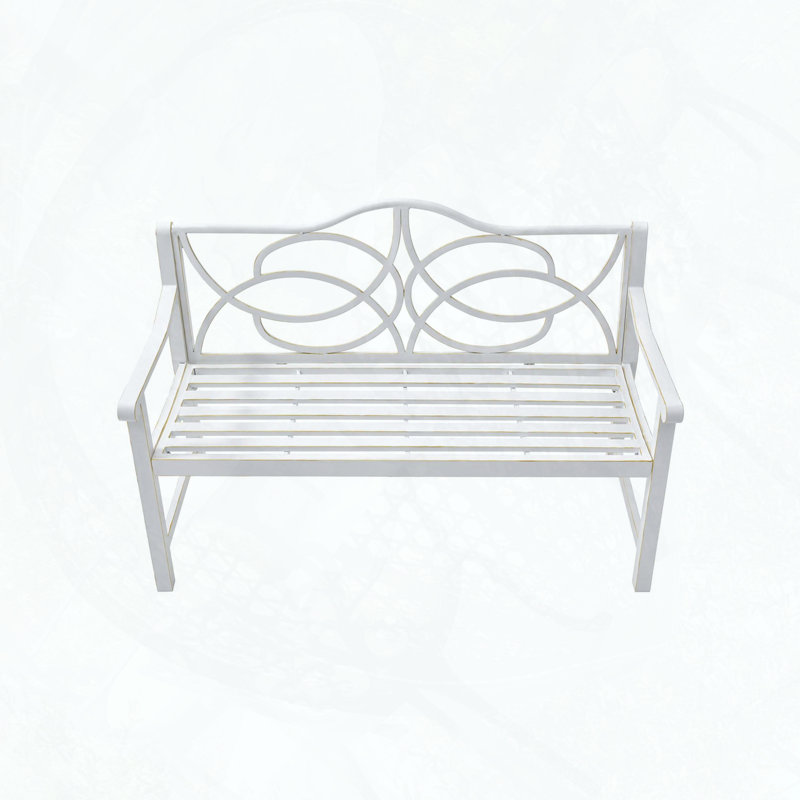 Banc de parc en métal avec dossier floral et siège à lattes