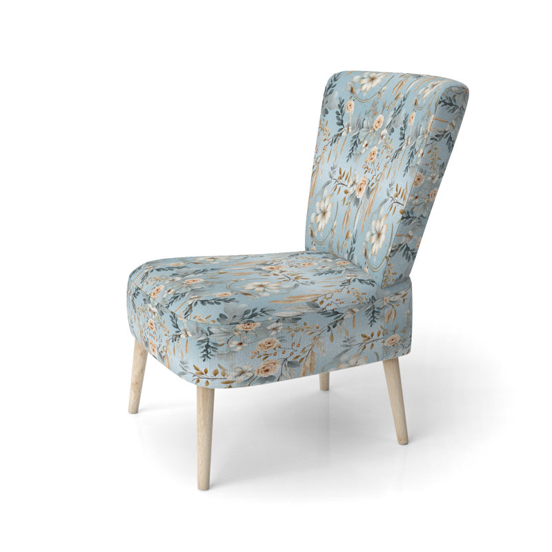 Chaise d'appoint rembourrée de style campagnard bleu avec motif floral boho Dreamcatchers bleu