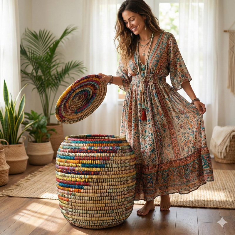Panier de rangement rond multicolore