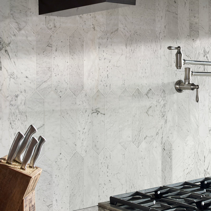 Carrara White Spire 11 in. x 12 in. Honed Marble Mosaic Floor and Wall Tile