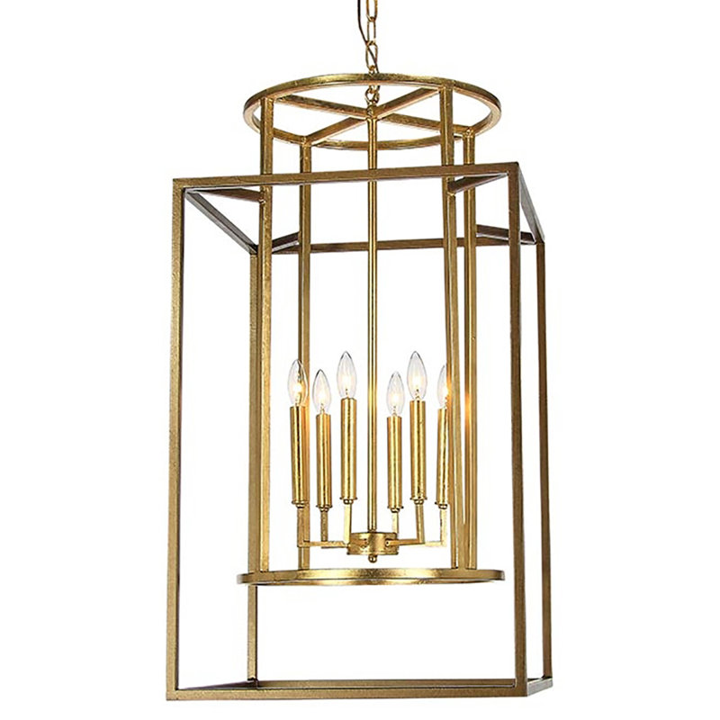 Lustre géométrique à 6 lumières Manhattan, Laiton bronzé / feuille d'or