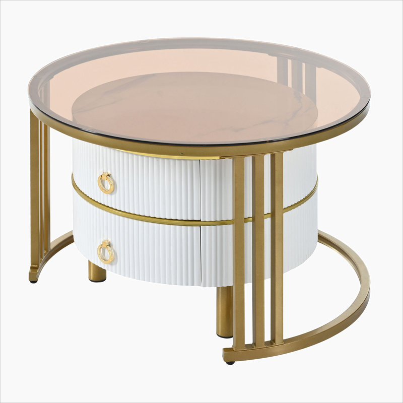 Table basse empilable avec 2 tiroirs, Blanc