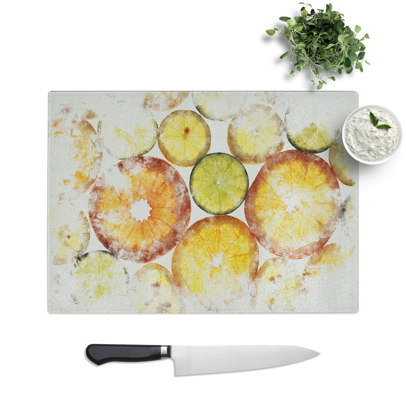 Sliced Citrus Fruit Watercolour Chopping Board, 28.5cm W x 39cm L