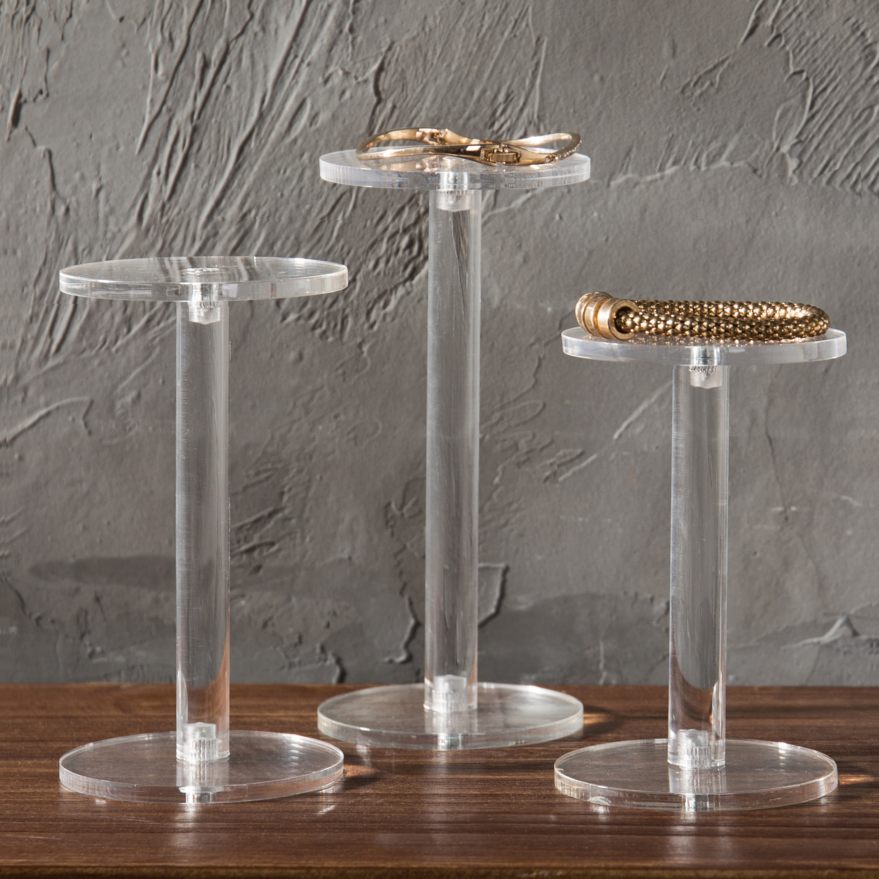 Rebrilliant 3-Piece Acrylic Round Pedestal Riser Jewelry Stand | Wayfair