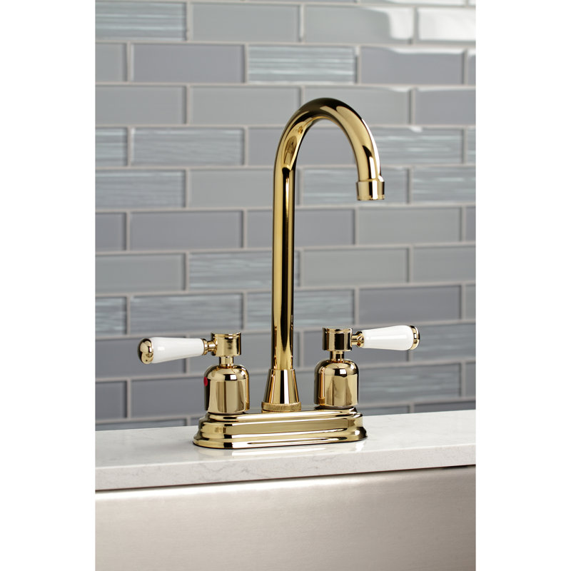 Kingston Brass Paris Two-Handle 2-Hole Deck Mount Bar Faucet, Polished Brass