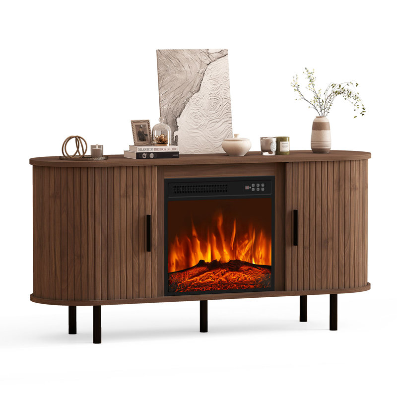 TV Stand Fireplace, 68.7cm H x 139.7cm W x 40cm D, Walnut