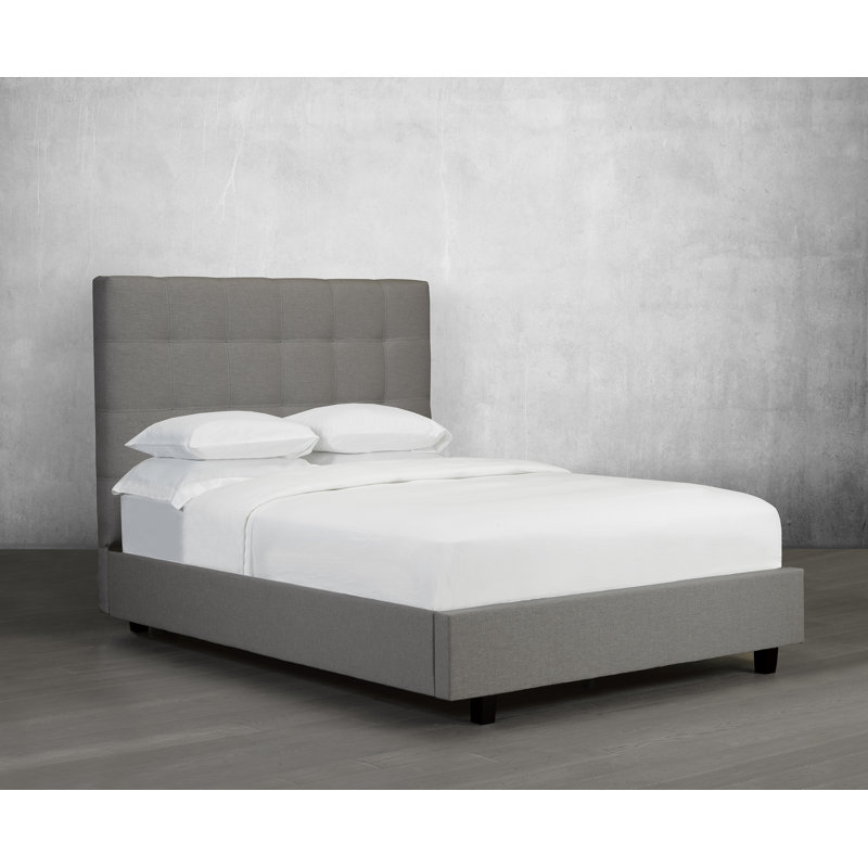 Lit plateforme tapissier Haskins, Très grand, Lin - denim, No Storage Included