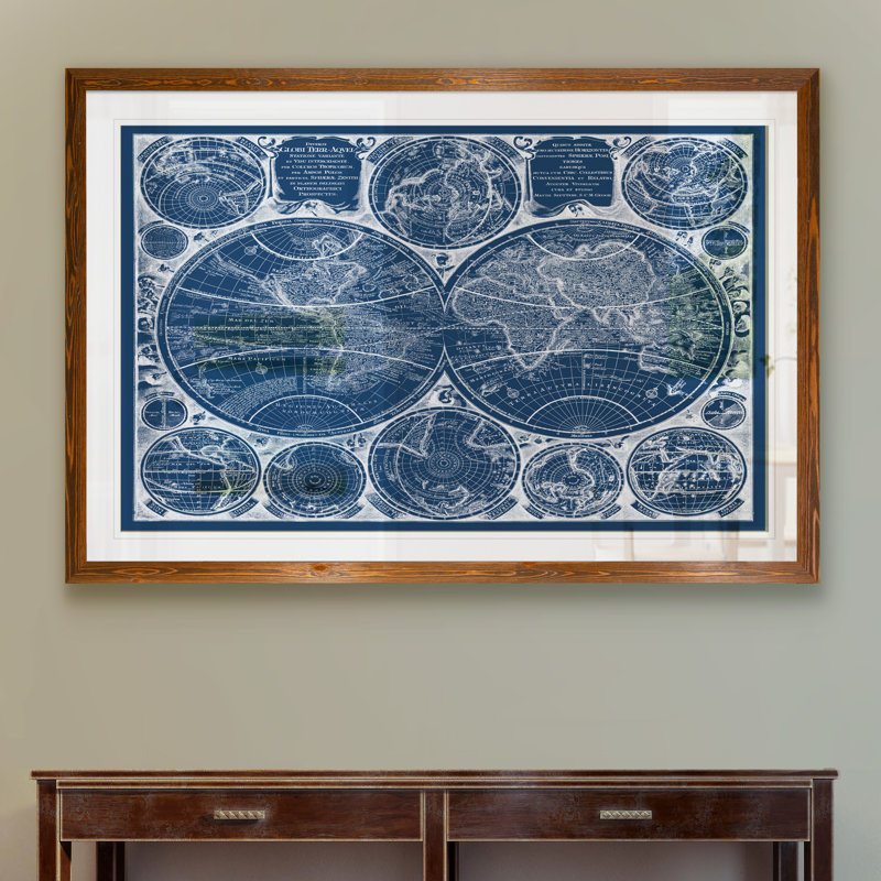 «World Globes Blueprint» par Paul Cezanne - Peinture encadrée, Impression encadrée érable, H 32 po x l 44 po x 1,25 po, Blanc