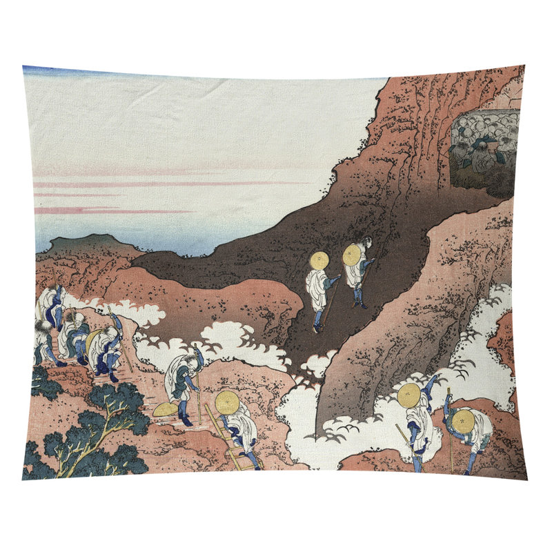 Tapisserie murale « escalade sur Mt. Fuji », H 83,5 po x l 71 po, Brun clair / jaune