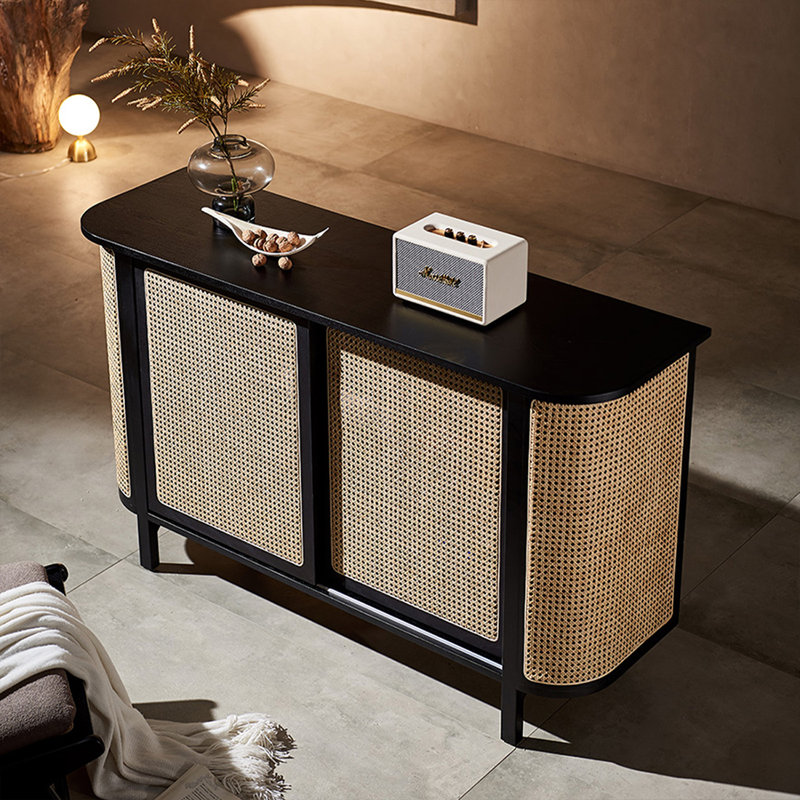 Modern Black Solid Wood Sideboard, 35.43" H x 59.06" W x 17.72" D, Black