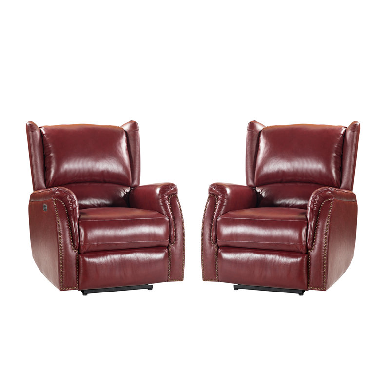 Fauteuil inclinable électrique en cuir véritable de 33,75 po de largeur, Cuir véritable bourgogne