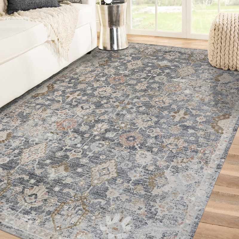 Tapis traditionnel en polyester de qualité supérieure Sandrah, Rectangle 5 pi 3 po x 7 pi 10 po
