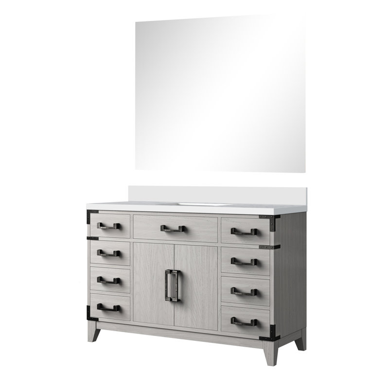 Laurel 48 in W x 22 in D Single Bath Vanity Top Mirror, White Oak, White Cultured Marble