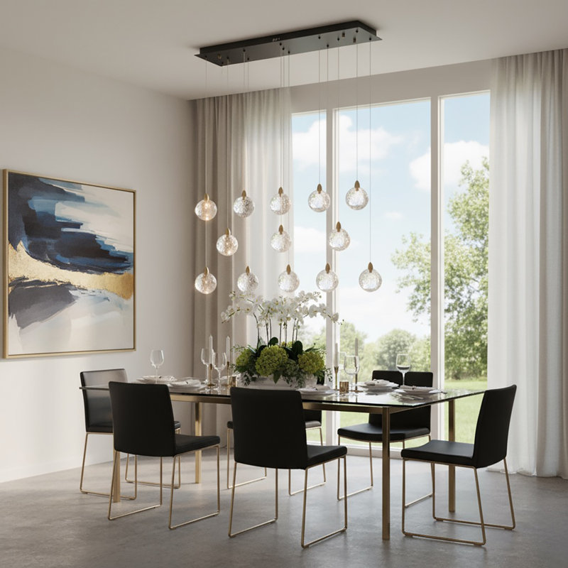 Flocon de neige - îlot de 13 lumières de 40 po - noir mat avec accent de laiton satiné - verrerie de style roche