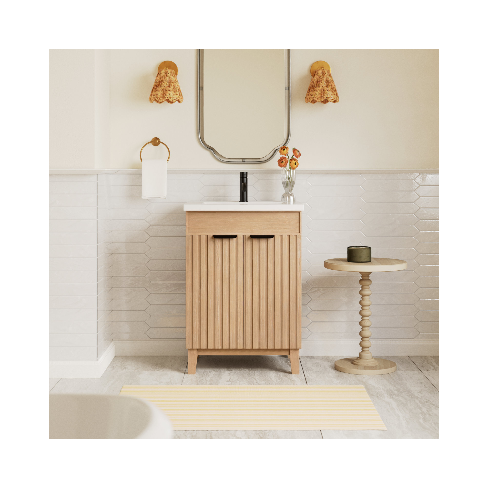 Dansfield 24'' Single Bathroom Vanity, Matte Black, Fir Wood Brown