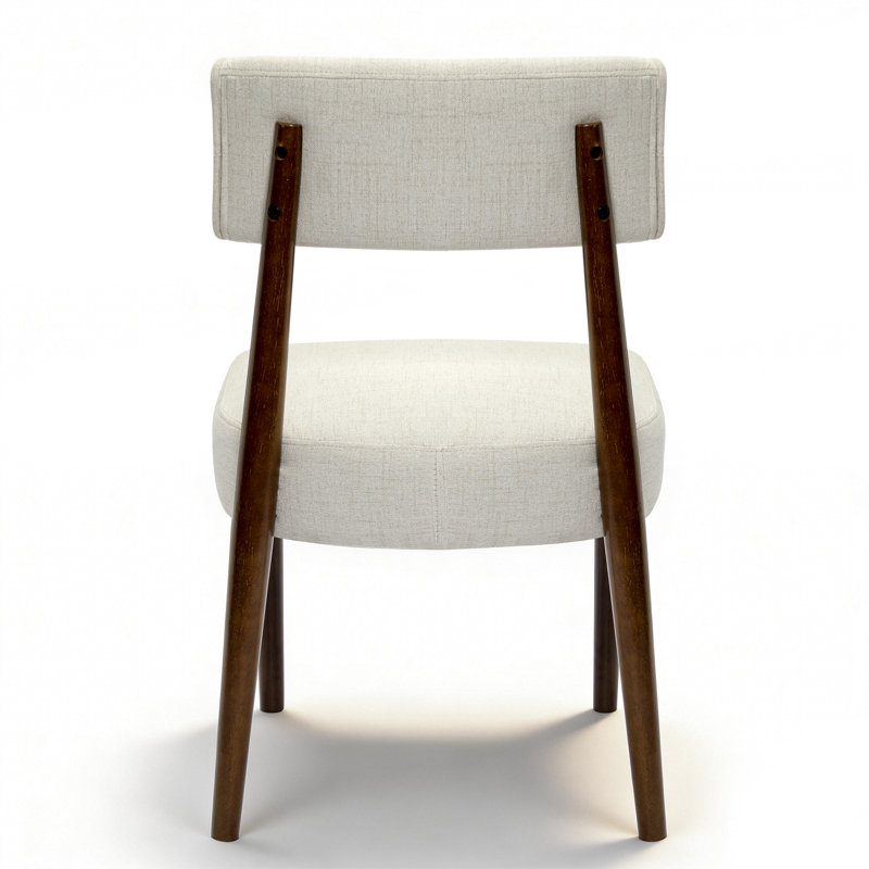 Upholstered Solid Wood Dining Chair Side Chair, White, Brown