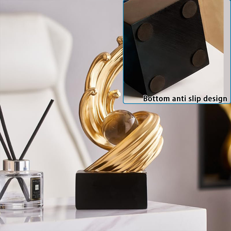 Wave-Shaped Resin Desktop Decor - Stylish Decoration For Desk, Bedroom & More, Gold