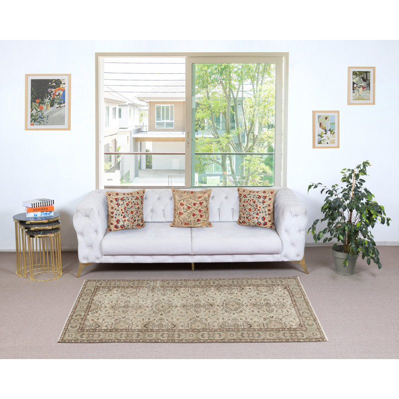 Tapis turc rétro 3,2 x 6,8 pi. Tapis rustique en laine noué à la main pour les intérieurs campagnards et bohémiens