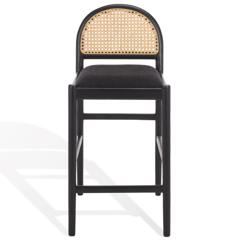 Laylie Rattan And Leather Counter Stool, Black/Boucle