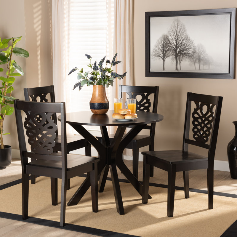 Four Leg Dining Set, Dark Brown, Dark Brown, 7 Pieces