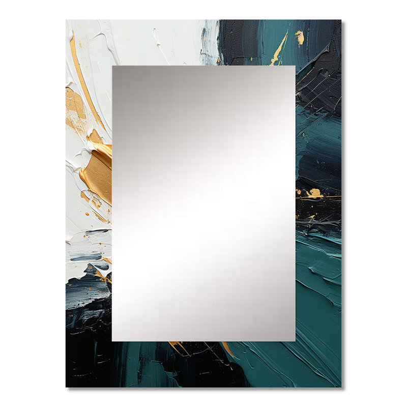 Or et vert cascade de marbre blanc V - peinture abstraite miroir décoratif, miroir mural moderne, impression d'art en métal