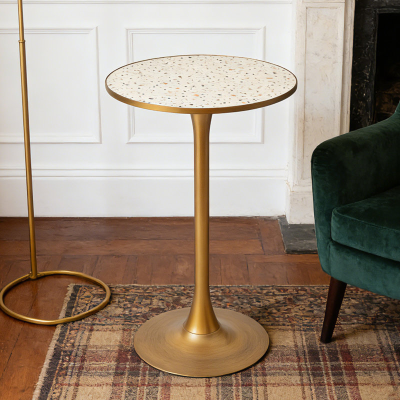 Bralie 60W×75H CM Round Tall Pedestal Dining Table, Restaurant Bistro Table and Bar Table, White/Gold