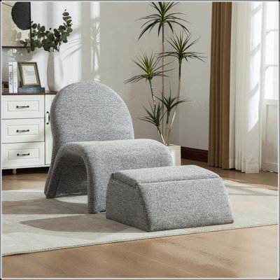 24.8" Armless Chenille Accent Chair with Storage Ottoman
