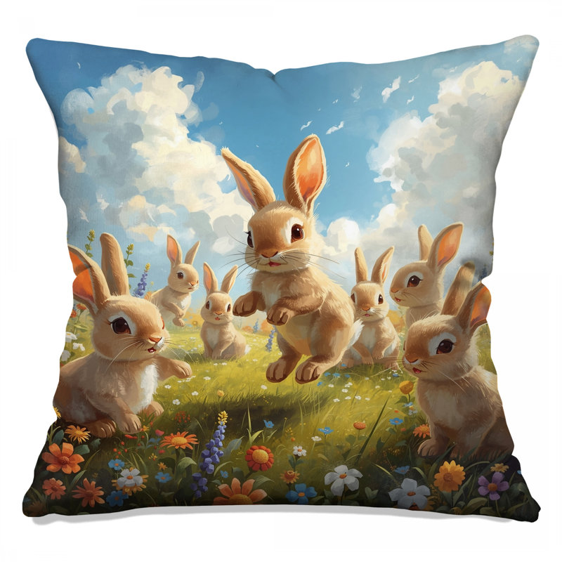 Coussins Bunnies In Flower Meadow, 26 x 26 pouces