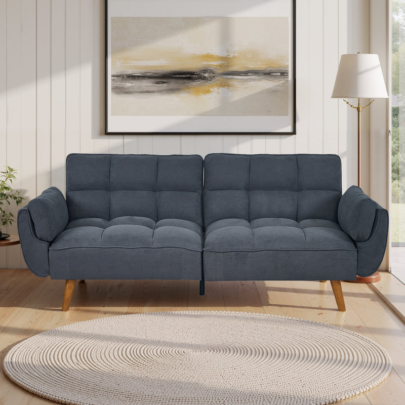 Arnbert Full 75.39" Wide Tufted Back Convertible Sofa, Deep Gray Polyester Blend