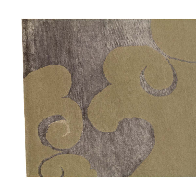 Tapis jaune / gris en laine noué à la main de conception unique 3 pi 1 po x 4 pi 9 po