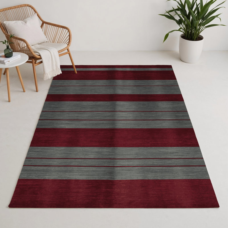 Tapis intérieur / extérieur rouge HorizontalStripes, Rectangle 9 pi x 12 pi