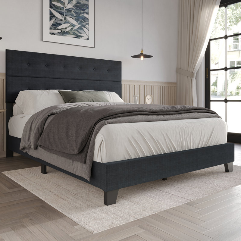 Lit tapissier standard non fini Sherlyne, Double, Gris anthracite